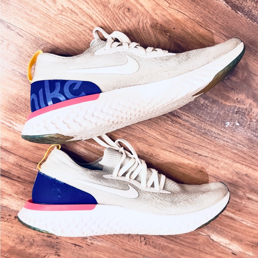 Nike Epic React Flyknit Gray Running Shoe• Blue/ Pink Accents•Women’s size 9